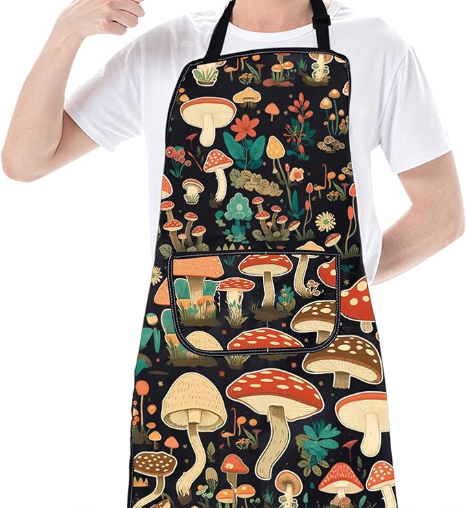 CMNIM Mushroom Aprons with Pockets - Cooking, Baking, Gardening Apron - Mushroom Lover Gift