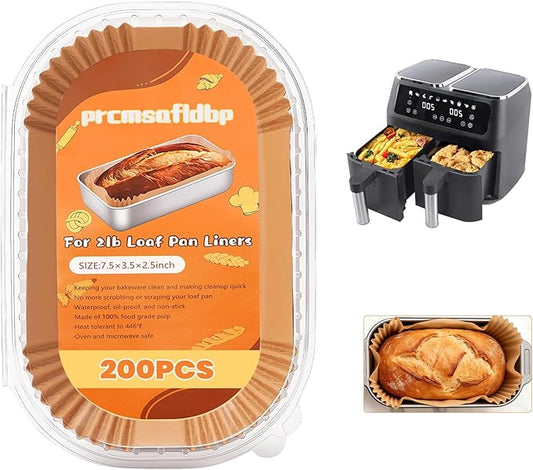 Loaf Pan Liners, 9x5In Food Grade Air Fryer Liners, 200Pcs Loaf Pan Liners, Non-Stick Pre Formed Parchment Paper - Rectangle Bread Pan Liners for Baking Bread for Ninja DZ201