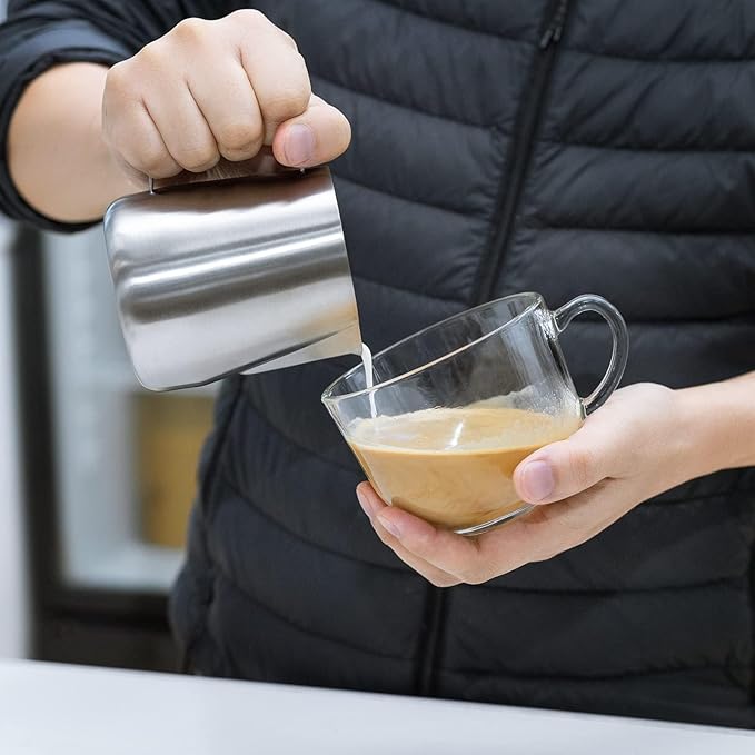 Miuly Milk Frothing Jug Small, 14oz/420ml Milk Frother Cup 304 Stainless Steel Steaming Pitcher With Internal Scale, Espresso Accessories, Frother Pitcher For Espresso Machine Cappuccino Latte Art