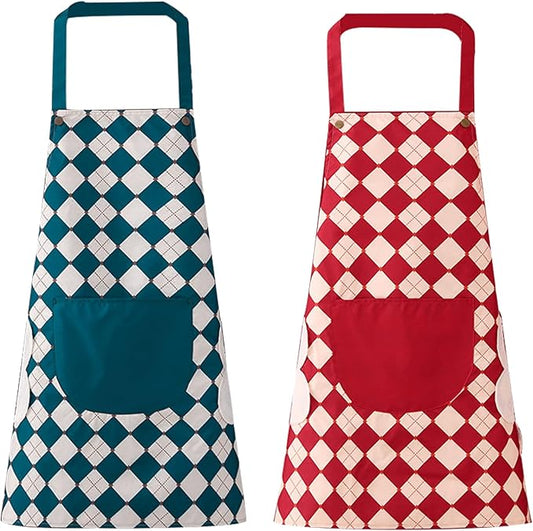 DILLMAN 2 Pack Floral Aprons with Pocket Blooming Womens Waterproof Adjustable Cooking Aprons Kitchen Gardening Salon