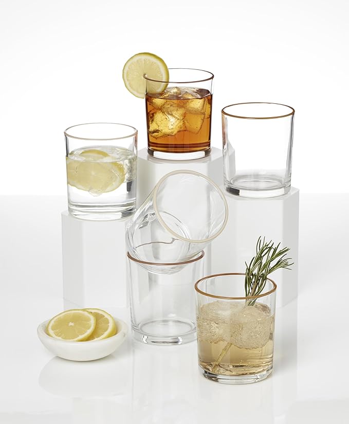 Oneida Glassware, 24 Sever Sunbaked Medium Tumbler, Set of 6, 13.5-Ounce Capacity, Made of Glass, Dishwasher Safe Tumbler, Drinking Glass Set, Home and Kitchen, Clear Glasses (Sunbaked, 6 Piece)
