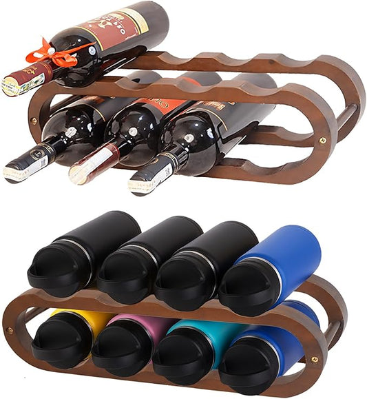 16" Walnut Wood Wine Rack Set of 2 | Compact Countertop Stand with 4 Adjustable Rods for Wine or Water Bottles, Elegant Countertop Stand for Kitchen Storage, Bar or Dining Room