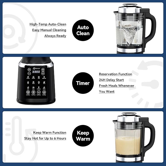 Glass Blenders for Kitchen with Tamper, Blender for Smoothies, Professional Blenders 1500W Motor, 9 Adjustable Speeds, 14 Preset Programs, High-Speed Heating Blender for Nut Milk, Soups, Sauces & More