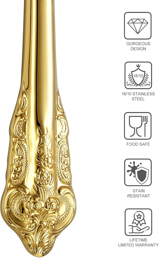 KEAWELL Gorgeous Dinner Knife, Set of 4, 18/10 Stainless Steel, Mirror Polished, Luxury Dinner Knife Set. (Gold)