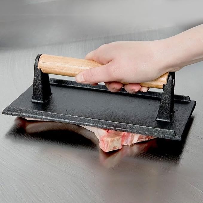 2 Pack 8 x 4 Inch Cast Iron Grill Press, Flat Heavy Weight Chef Press Bacon Griddle Press with Wooden Handle, Steak Weights for Grill Burgers Bacon Bread Pie Meat