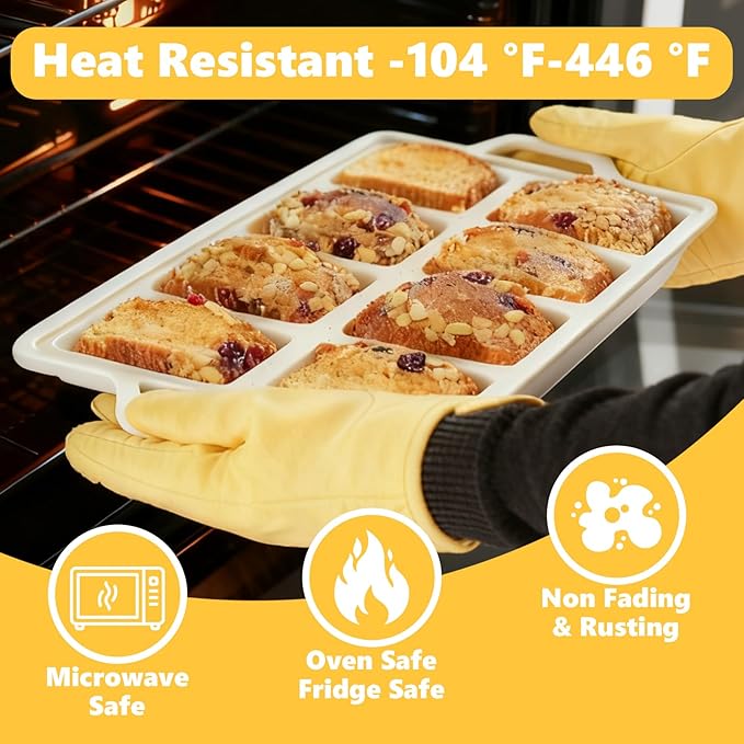 1PCS Nonstick Silicone Mini Loaf Pans with Metal Frame and Gloves, 8 Cavity Mini Bread Banna Loaf Pans, Small Bread Pans for Baking, Tiny Meatloaf Pan with Metal Reinforced Frame for Brownie, Butter