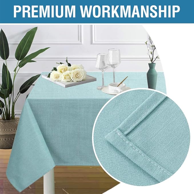 H.VERSAILTEX Linen Textured Table Cloths 60 x 60 Inch Premium Solid Tablecloth Spill-Proof Waterproof Table Cover for Dining Buffet Feature Extra Soft and Thick Fabric Wrinkle Free, Aqua