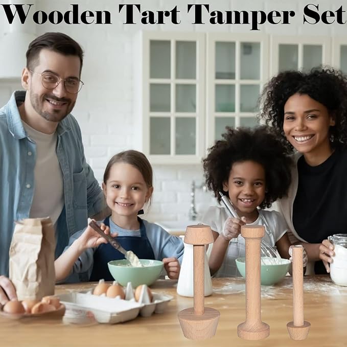Wooden Tart Tamper Set, Double Side Pie Pastry Dough Tamper, Egg Tart Pan Mold DIY Cake Pastry Baking Tool for Mini Egg Tart, Cheesecakes, Pasta and Dessert Baking (3 Pieces)