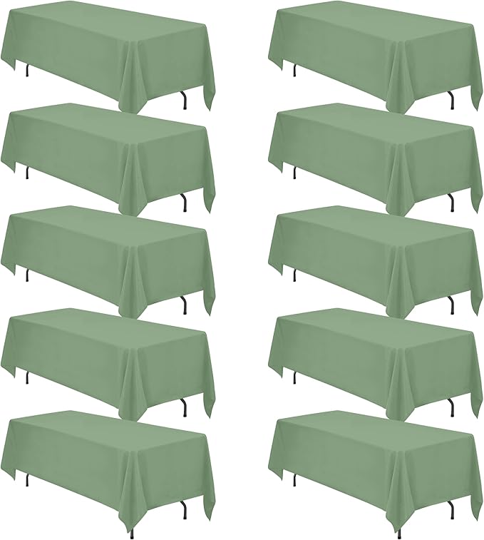 BRILLMAX 10 Pack Sage Green Tablecloths 70 x 120 Inch for 6ft & 8ft Rectangle Tables - 150 GSM Polyester Fabric, Universal Fit, Water, Stain & Wrinkle Resistant Cloth Cover for Wedding Banquet