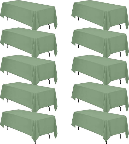 BRILLMAX 10 Pack Sage Green Tablecloths 70 x 120 Inch for 6ft & 8ft Rectangle Tables - 150 GSM Polyester Fabric, Universal Fit, Water, Stain & Wrinkle Resistant Cloth Cover for Wedding Banquet