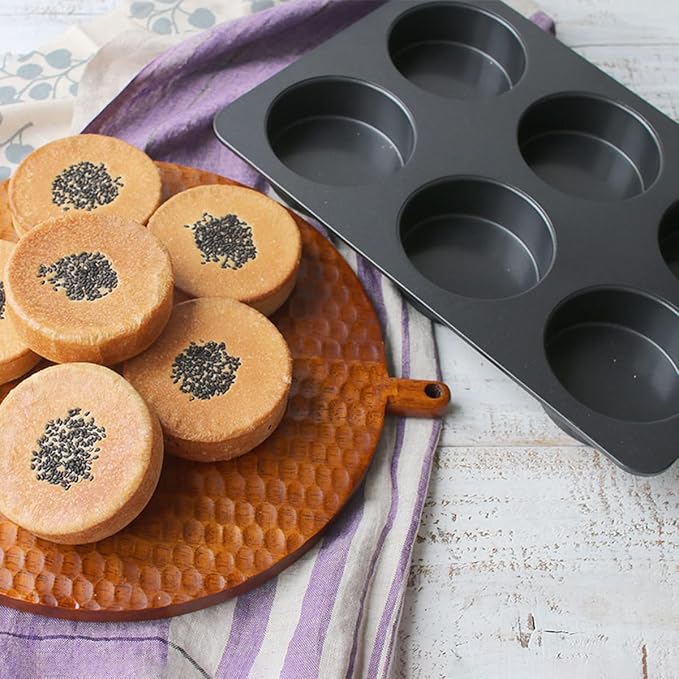 Elesinsoz 2 Pcs Muffin Top Pan with Lid, 3.6 Inch Non-Stick 6 Cup Straight Muffin Pan Cupcake Pan, Hamburger Bun Pan for Baking Egg Sandwich Frittata Cinnamon Roll