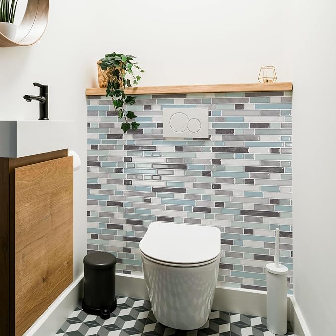 Art3d 10-Sheet Heavy-Duty Peel and Stick Backsplash, Waterproof Wall Tiles Stick on Kitchen Backsplash Living Space, Gray & Blue