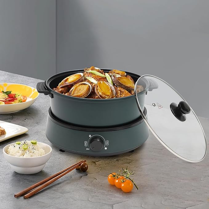 Electric Hot Pot, Multifunctional Non Stick Cooker with Induction Skillet Hot Pan 4L Capacity Fry Soup Stew, 12.8 * 8.66 * 11.42 inch (1-5 People) (Green)