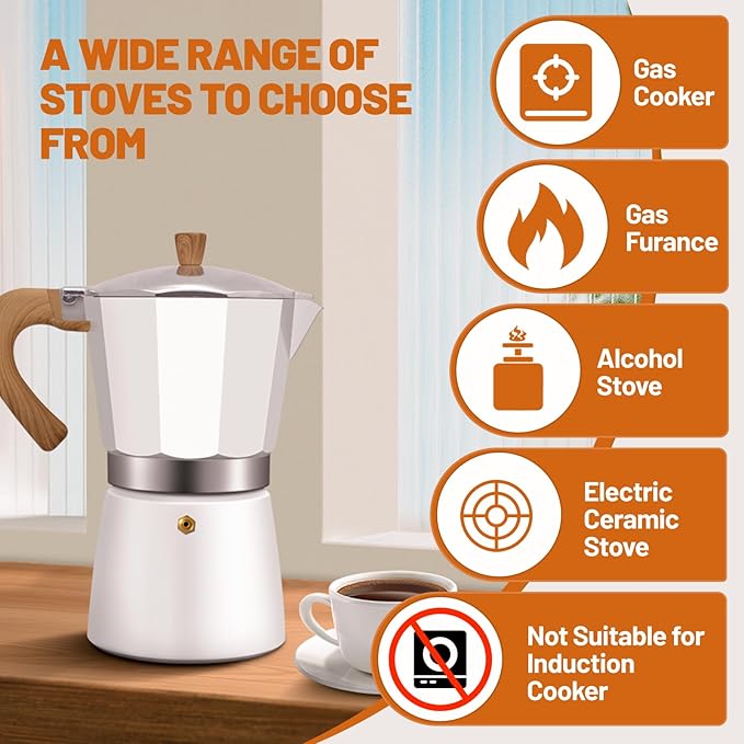 DITOSH 6 Cup Aluminum Espresso Stovetop Moka Pot Express Coffee Maker Percolator Italian Classic Mocha Coffee Machine for Italian and Cuban Cafe Brewing for Home & Camping 300ml 10oz