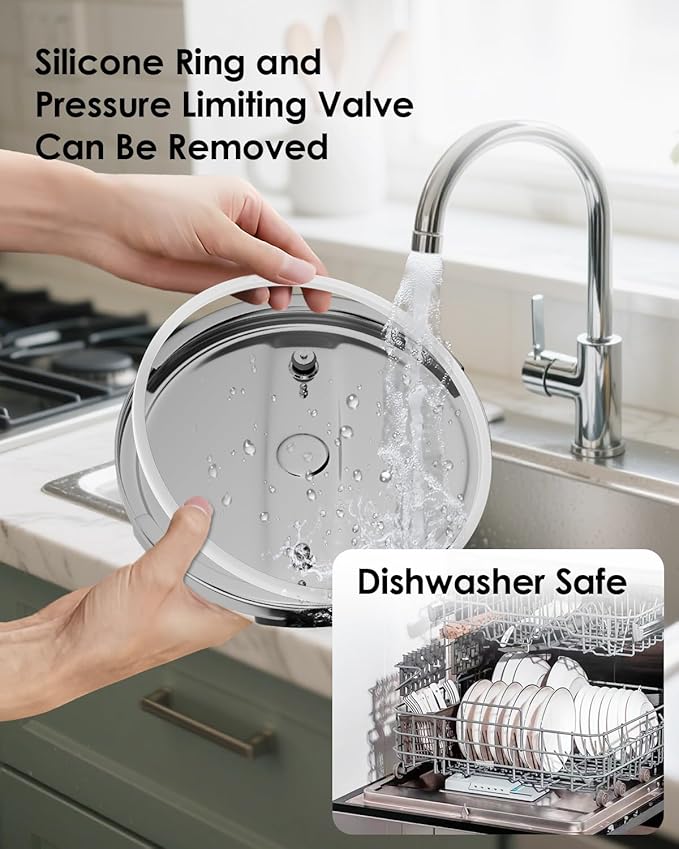 KitchLocker Pressure Cooker Stainless Steel 6.3 Quart,Olla De Presion For 2-3 People[Glass Lid & Steamer Rack Included][Press To Open][Compatible With Induction And Gas Stovetops]