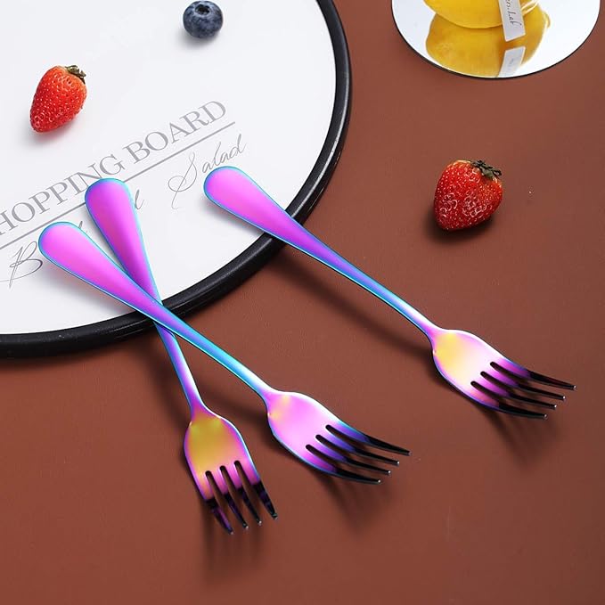 Rainbow Dinner Forks Set of 12, Berglander Stainless Steel Titanium Mutil-Color Plating Fork Set, Colorful Forks And Spoons Silverware, Table Forks Set Sturdy And Dishwasher Safe