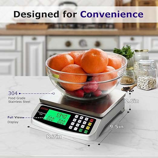 110lb Commercial Food Scale, Large Digital Kitchen Scale with Hold Mode, Tare, PCS, 5 Units, Price Computing, 304 Stainless Steel for Baking, Cooking, Meat, Counting Adapter (Inc.)
