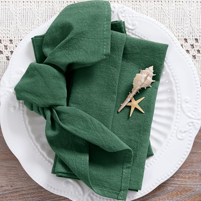 MLMC 4 Pack Emerald Green Cloth Napkins Rustic Washable Cotton Linen Napkins Set of 4 17"x17" Reusable Dinner Napkins Cloth for Spring St. Patrick's Day Wedding Baby Shower Party Decor Use