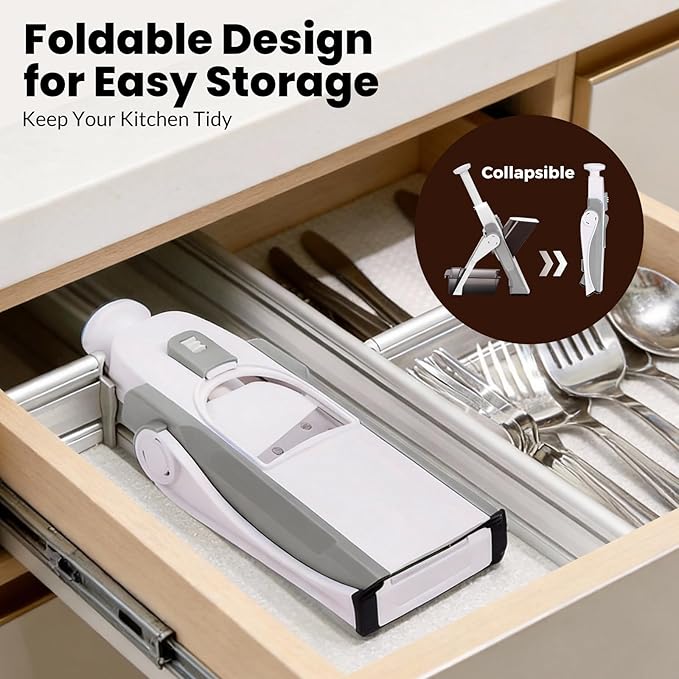 Safe Mandoline Slicer for Kitchen, Multi Vegetable Slicer & Chopper with 4 Modes & 8 Thickness Adjuster, Mandolin Slicer with Cleaning Brush for Potato, Onion (Slate Gray)
