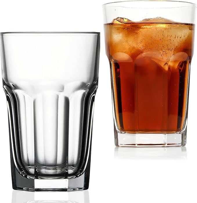 Drinking Glasses Set of 6, 12.5 oz Water Glasses – Durable Glassware for Juice, Milkshake, Coffee Glasses, Beer Glasses, Cocktail Tumblers, Heavy Base, Dishwasher Safe Kitchen & Party Use
