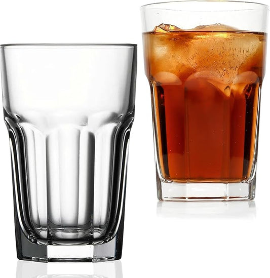 Drinking Glasses Set of 6, 12.5 oz Water Glasses – Durable Glassware for Juice, Milkshake, Coffee Glasses, Beer Glasses, Cocktail Tumblers, Heavy Base, Dishwasher Safe Kitchen & Party Use