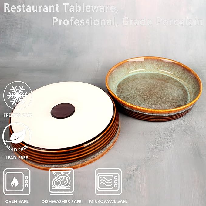 jinsongdafa Large Quiche Tart Pans Pan, 17 oz Ceramic Au gratin pans, Fluted Ruffled Edge for Quiche Baking Dish/Pie Pan - Microwave Freezer Dishwasher Oven safe - Great Gift for Bakers 8 Inch
