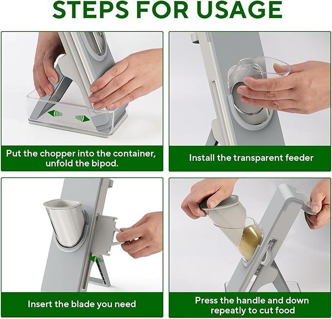 Eletronova Safe Mandoline Slicer Plus, Biger Size, Adjustable Vegetable Food Chopper Potato Fries Cutter, Detachable BladeQuick,Quick Meal Prep, Easy Clean(White gray)