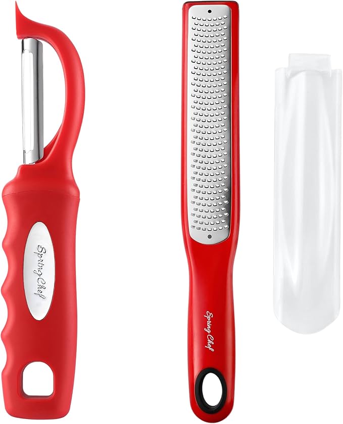 Spring Chef Stainless Steel Premium Swivel Peeler & Handheld Zester/Fine Grater - 2 Product Bundle - Red