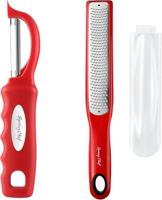 Spring Chef Stainless Steel Premium Swivel Peeler & Handheld Zester/Fine Grater - 2 Product Bundle - Red