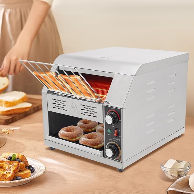 Commercial Conveyor Toaster with Temp & Speed Control Countertop Bread Oven Restaurant Cafe Toaster for Bread Buns Bagels Donuts Sandwiches (300 Slices/H)