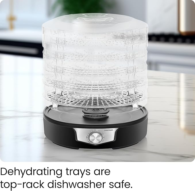 Chefman 5-Tray Food Dehydrator, 11.4-Inch Transparent Trays, Adjustable Temperature Control, Create Dried Snacks For The Family, Prepare Fruits, Jerky, Vegetables, Meats, & Herbs