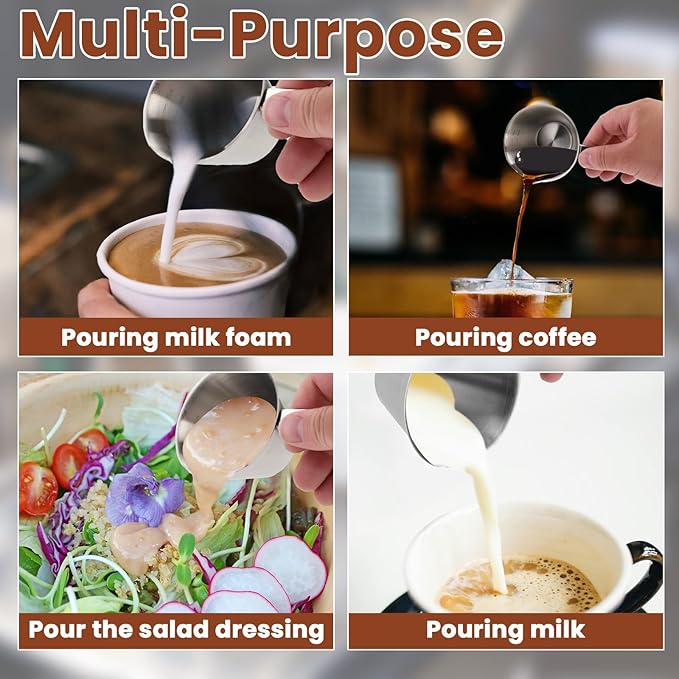 2 Pieces 3.4 Oz/100 ml Espresso Measuring Cups, Stainless Steel Espresso Shot Cups with Handle & Scale, V-Shaped Spout Coffee Pour Pitcher for Barista Cooking Baking Home Office Shop