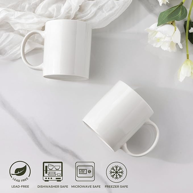 AmorArc 12oz Off White Coffee Mugs Set of 6, Ceramic Coffee Mugs with Large Handle for Man, Woman, Light Weight Coffee Mugs Set for Latte/Cappuccino/Cocoa/Milk, Dishwasher & Microwave Safe, 6Pcs