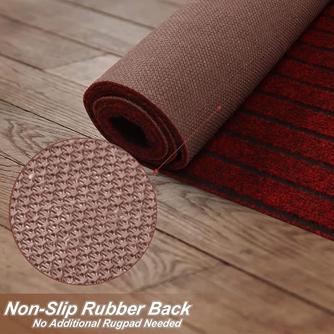 3' x 14' Runner Rugs with Rubber Backing, Indoor Outdoor Utility Carpet Runner Rugs, Stripe Red, Can Be Used as Aisle for The RV and Boat, Laundry Room and Balcony