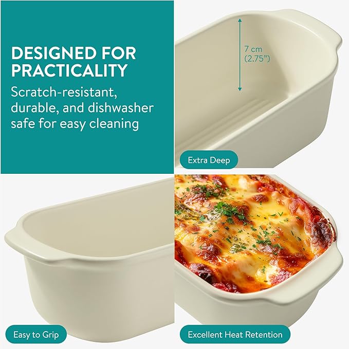 Navaris Loaf Dish with Lid - Ceramic Bakeware Tin for Baking Homemade Loaves - Stoneware Bread Pan for Oven - Dishwasher Safe and Easy to Clean - 34 cm x 13.5 cm (13.4" x 5.3")