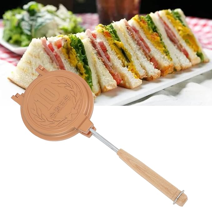 Pomya Sandwich Maker, Handheld Pie Iron, Sandwich Grill, Hand Toaster, Panini and Sandwich Press Maker Pan with Non Stick Plates, Detachable Handle, Stovetop Toasted Aluminum Flip Pan