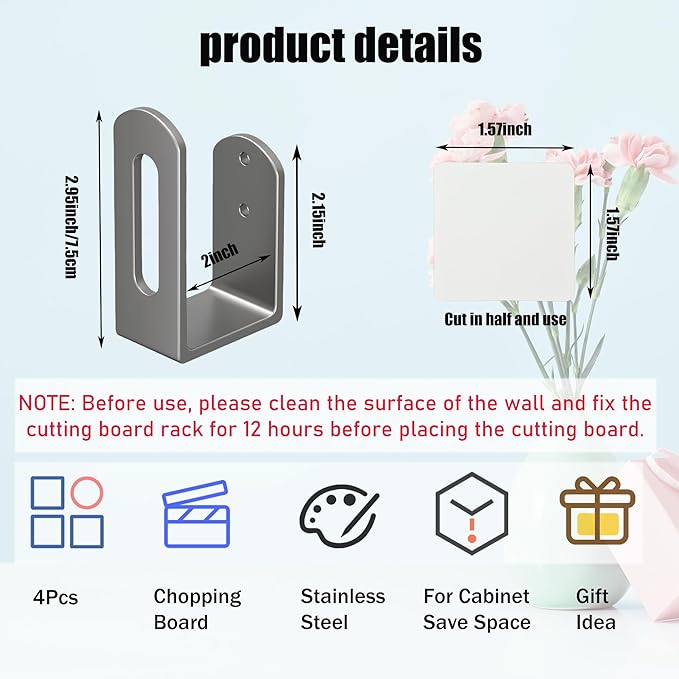 Under Cabinet Cutting Board Holder - 4 Pcs Cutting Board Holder Pot Lids Rack Storage Stainless Steel Under Shelf Counter Chopping Board(Grey)