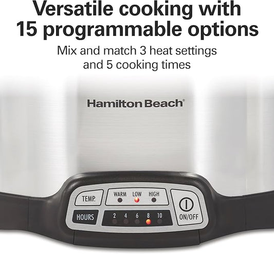 Hamilton Beach 4 Quart Programmable Slow Cooker with Flexible Easy Programming, 5 Cooking Times, Dishwasher-Safe Crock & Lid, Silver (33443)
