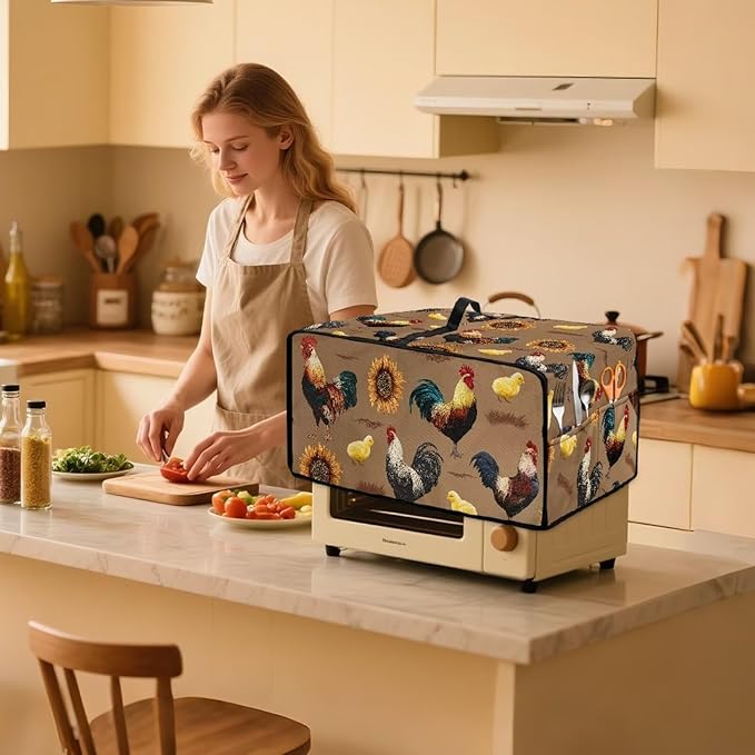 Doojoayie 6 Slice Toaster Oven Covers for Kitchen Counter Sunflower Toaster Cover 19.7"x16"x 10" Small Appliance Dust Protector Kitchen Decoration Gifts for Women