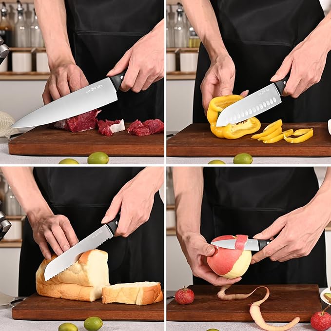 Knife Sets for Kitchen with Block, 22 Pieces Kitchen Knives with Built-in Sharpener with Cutting Board and Apron, Non-Slip Handles, Dishwasher Safe