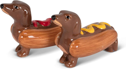 Abbott Collection 27-KITSCH-755 Dachshunds in Hot Dogs Salt and Pepper Shaker Set, Brown, 4" L
