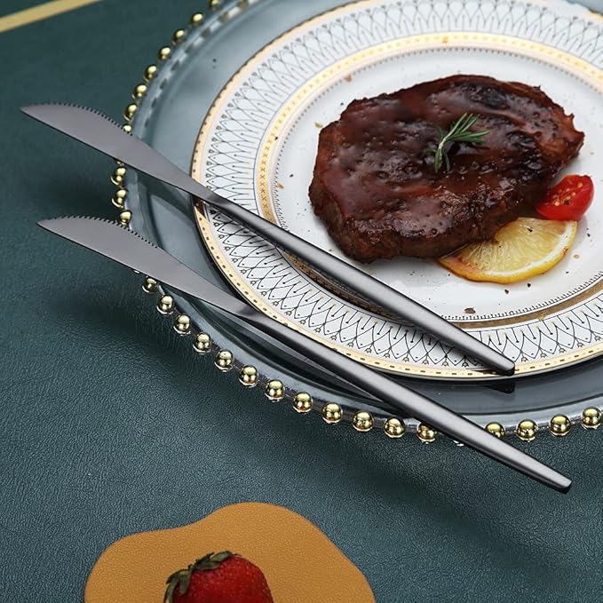 HOMQUEN Dinner Knives 6 Piece, Stainless Steel Matt Black Dinner Knife, Sturdy butter knife, Modern Design butter knives, Dishwasher Safe (Matt Black-8.9 Inch)