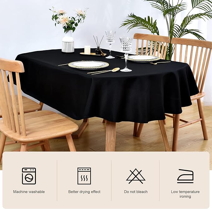 Wolkemer Oval Tablecloth 60 x 102 Inch Washable Fabric Table Cloth Solid Black Table Cover for Dining Wedding Party Banquet Tabletop Decoration