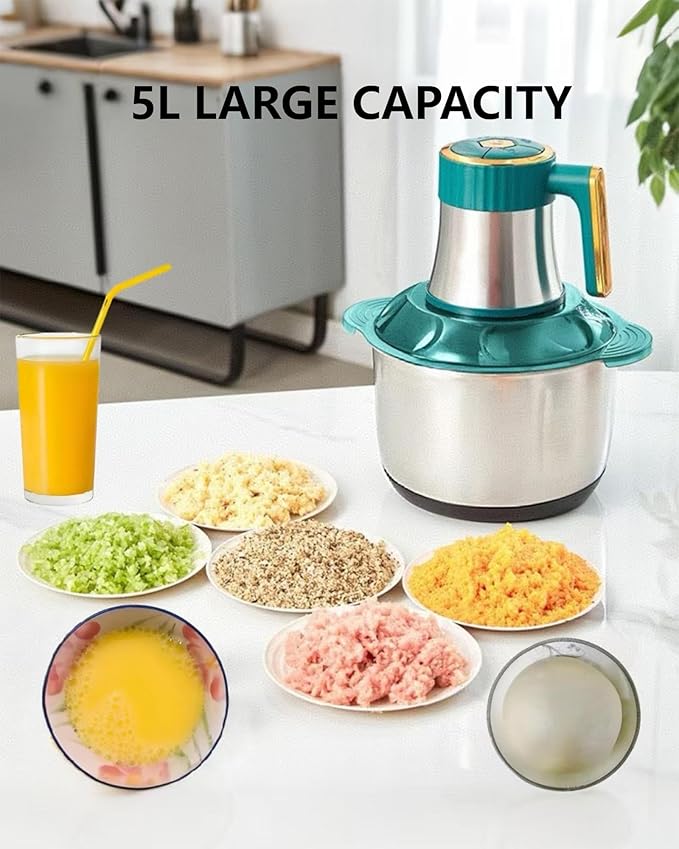 KabFbit 5L Electric Meat Grinder, Stainless Steel Dough Machine, 500w Powerful Food Processing Machine, Used For Dough Mixing, Onion, Meat, Nuts, Fruits, Garlic And Vegetables