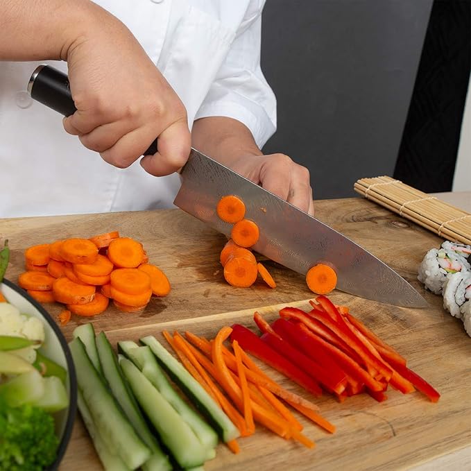 Deco Chef Professional Chef Knife 8-inch Damascus High Carbon Steel - 67 Layers AUS-10 Razor Sharp Japanese Quality with Full Tang Ergonomic Handle, Sharpening Guide Included
