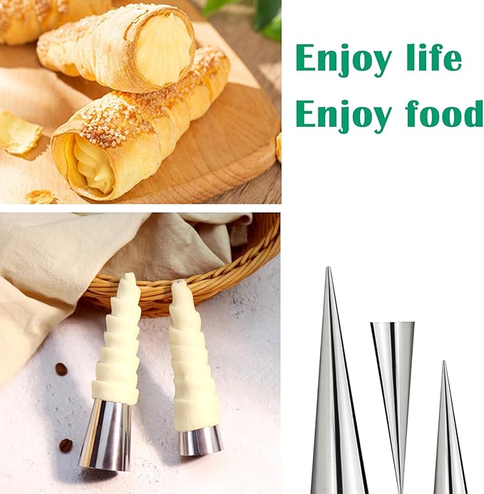 9 Pcs Cannoli Tubes,Non-Stick Cream Horn Cones Tubes Stainless Steel Conical Croissant Pastry Baking Moulds,Cannoli Form Roll Mold Corner Shaper for Christmas Anniversary and Daily Use(3 Size)