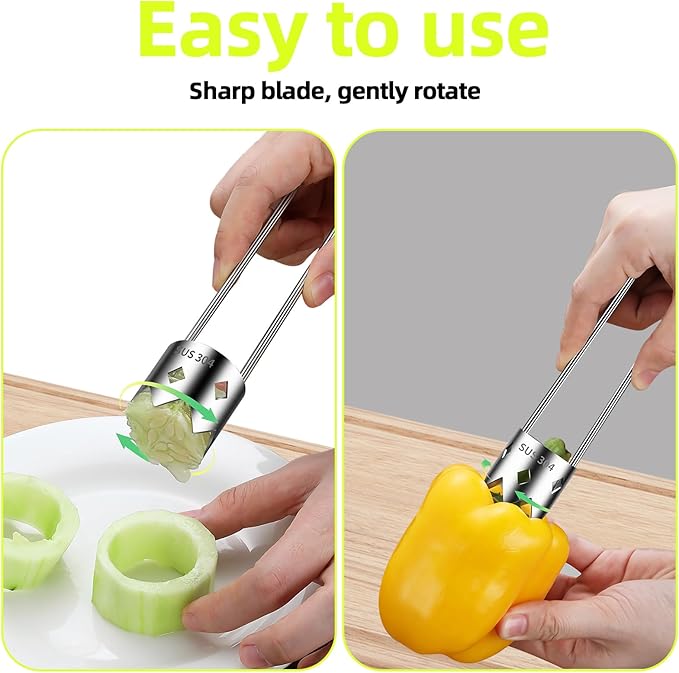 Aerbee Red Bell Pepper Corer - 304 Stainless Steel Apple & Pepper Core Remover, Designed for a Wide Range of Fruits and Vegetables, Core Remover Easy Kitchen Gadgets