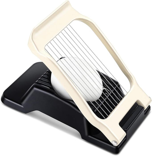 Egg Slicer - Stainless Steel Wire & Aluminium Heavy Duty Cutter, Dishwasher Safe for Eggs & Soft Fruits, Black & White