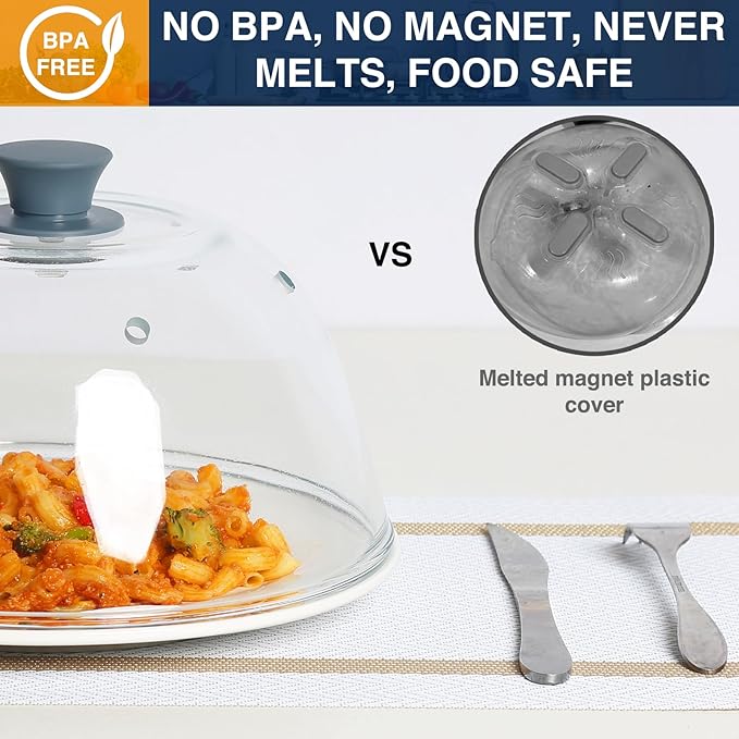 Tall Glass Microwave Splatter Cover, 0.9-2.2 cu.ft Microwave Covers for Food, Splatter Guard for Plate, BPA Free & Dishwasher Safe Lid with Silicone Handle(Not for 0.5/0.7 cu.ft)