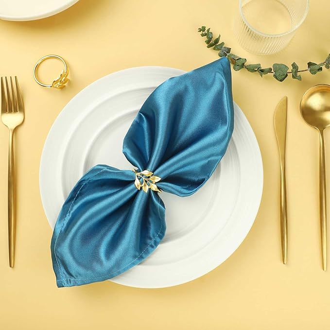 Gold Napkin Rings Set of 24, Shiny Zinc Alloy, Durable Polished Leaf Shaped Napkin Rings Fits Any Beautiful Table Decor for Christmas, Wedding, Party, Gift Idea for Elegant Table Settings